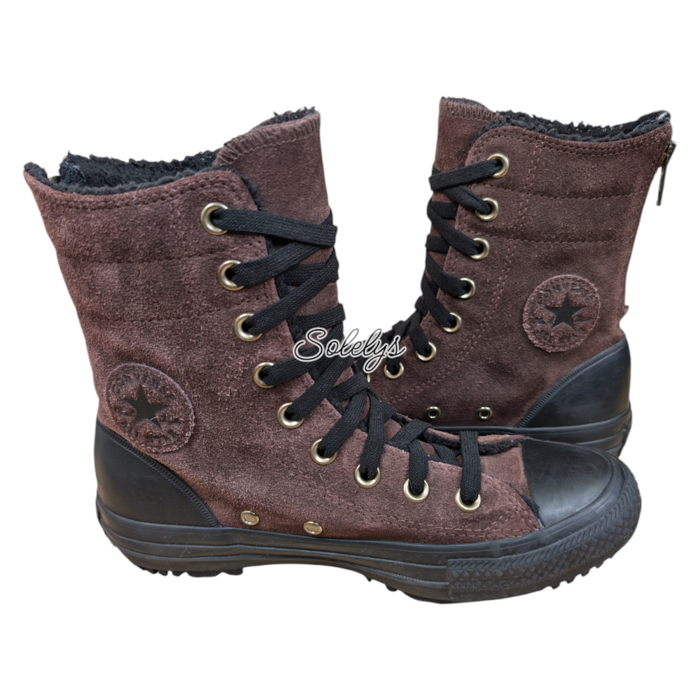 Converse 2015 Chuck Taylor Hi Rise Brown Black Suede Zip Sneaker Boot Womens 5.5